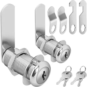 Keyed Alike Cam Cabinet Locks, 1-3/8'' Cylinder Fits 1-1/8'' Max Panel Thickness, Zinc Alloy Secure Replacement Lock Set for Drawers Files RV Storage, 2Pcs