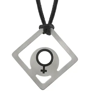 Steel Brushed Finish with Rubber Venus Symbol Square Stainless Steel Pendant With Adjustable Black Cord Daily Birthday Anniversary Male Female