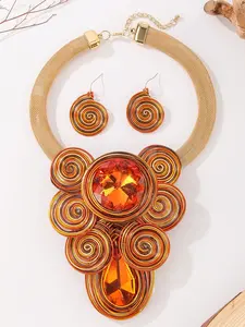 Fashion Crystal Aluminum Wire Necklace Earrings Set, Casual Clothing Accessories, Party Evening Festival Dress Up, All Seasons