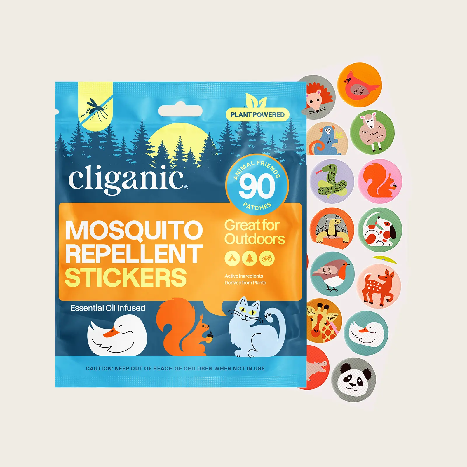Cliganic Mosquito Repellent Patches - for Kids & Adults Shaped Badges with Essential Oils, DEET-Free & Natural Bug Protection for Travel, Camping & Outdoor Play (Animals, Positive Vibes, Adventure, Solid)