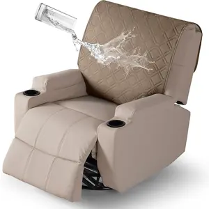 Recliner Chair Covers   Backrest Cover Reclining Cover Non-Slip  Chair Cover Furniture Protector Washable Slipcover Elastic Straps for Pets, Dogs(Light Brown)
