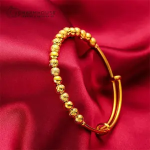 Gold Color Multi Beads Cuff Bangles for Women Hand Bracelets Pulsera Femme Wristband Trendy Jewelry Accessories Party Gifts