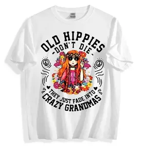 Women's Casual T-Shirt - 'Old Hippies Are Not Dead' White Tee with Floral & Peace Sign, Machine Washable, Hippie Clothing