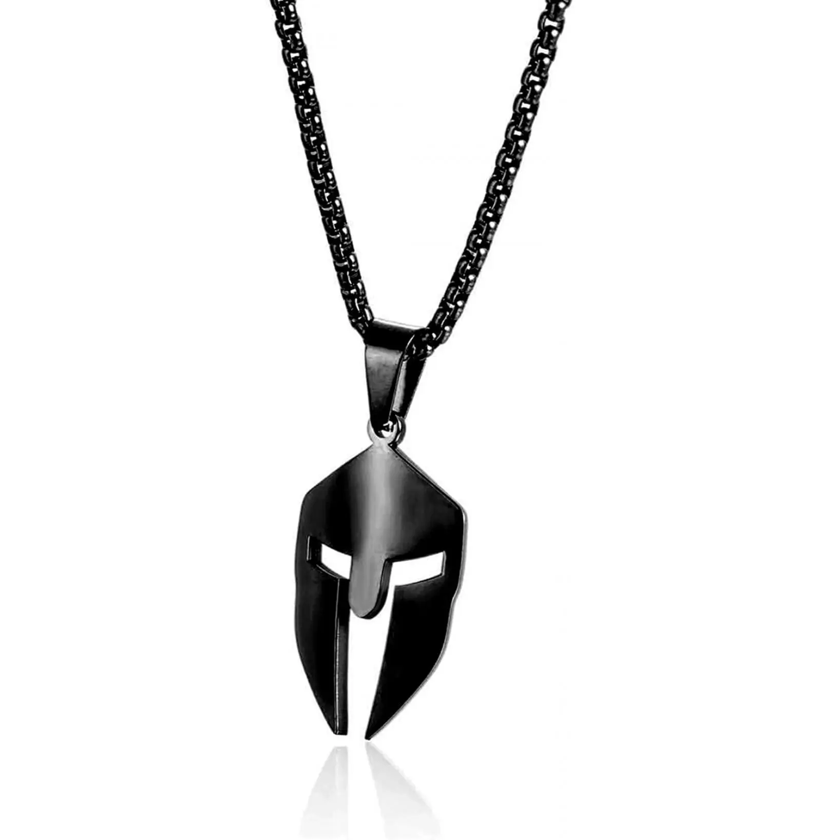 Vintage Greek Spartan Warrior Pendant Stainless Steel Amulet Necklace Motorcycle Hand Necklace for Men (Black 304)