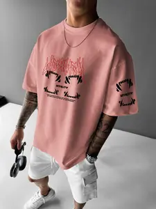 Men's Letter Print Round Neck Tee, Loose Casual Fashion Athleisure Street Fit Short Sleeve T-shirt for Summer, Men's Top for Daily Wear