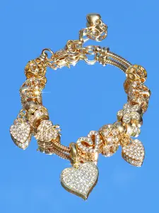 Fashion Heart Flower Charm Bracelet, Classic Heart Rhinestone Bracelet, Women's Heart Life Tree Bracelet, Elegant Jewelry