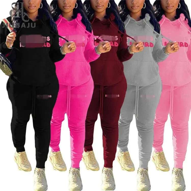 2PC New Letter Print Women Tracksuit Hoodie And Pants Sport Set