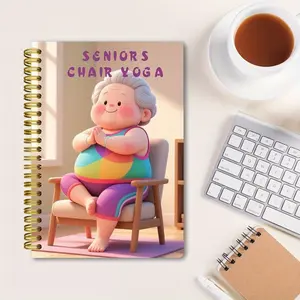 Cute Style Elderly Yoga Journal, Chair Yoga Action Guide & Checkbook, Portable Spiral Bound Yoga Practice Book, Fitness Plan Handbook, Planner Notebook, Spiral Bound Notepad