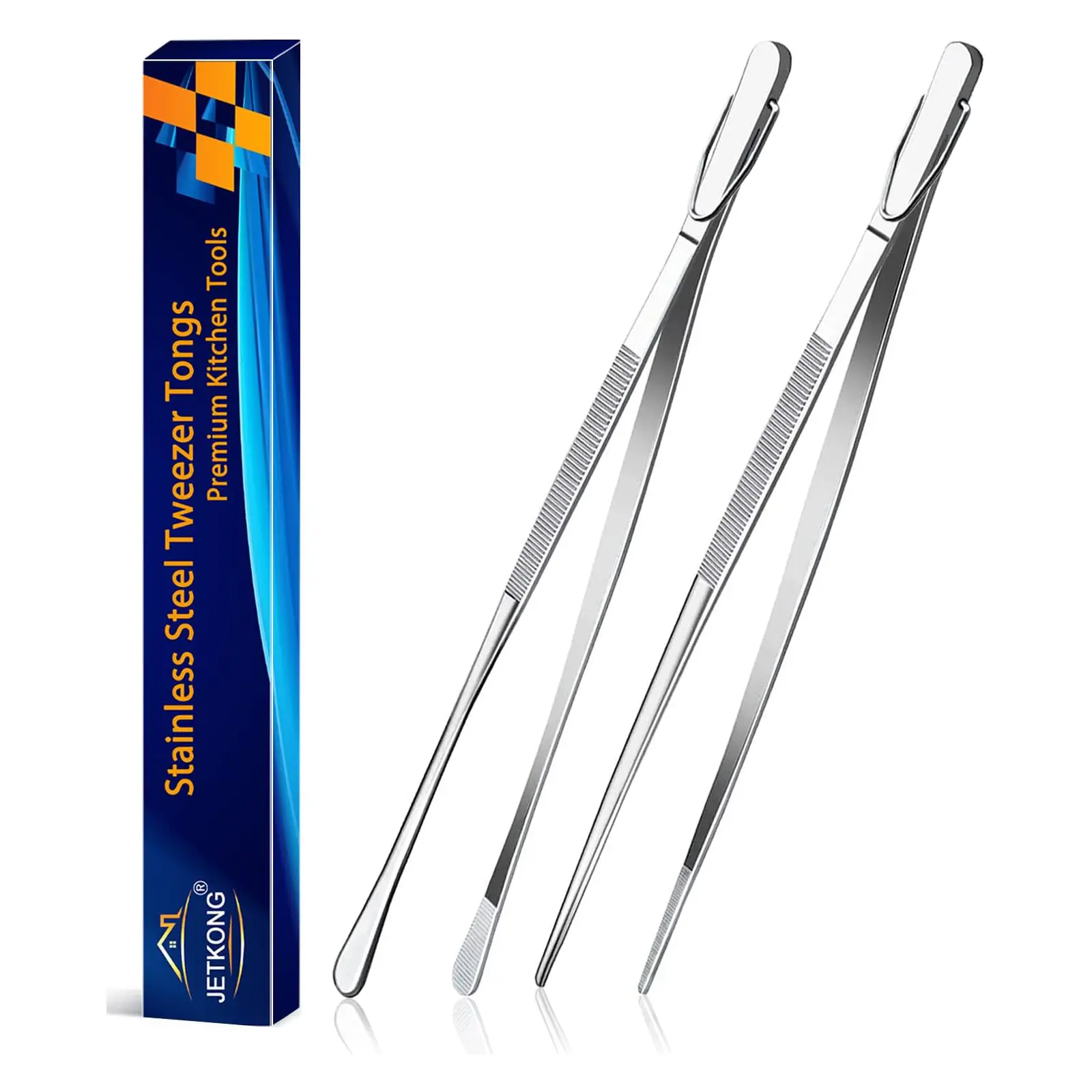 JETKONG 2 Pcs 12-Inch Kitchen Tweezers Fine Tweezer Tongs, Extra-Long Stainless Steel Cooking Tweezers (Silver)