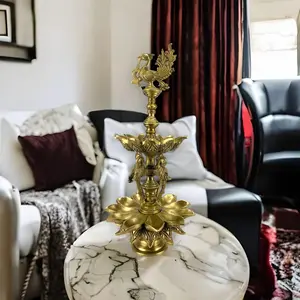 Traditional Parrot Brass Oil Diya | Majestic 18.5" Kerala Samai Lamp for Puja, Pooja, and Diwali | Cherished Housewarming Gift