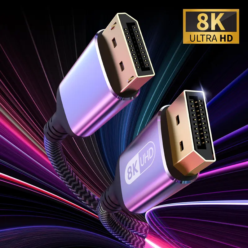 1M/2M/3M Display Port Cable, 1 Count 8K DP 1.4 Cable 8K@60Hz 4K@144Hz Braided High Speed Display Port Cable Compatible with TV Monitor Laptop, Summer Supplies