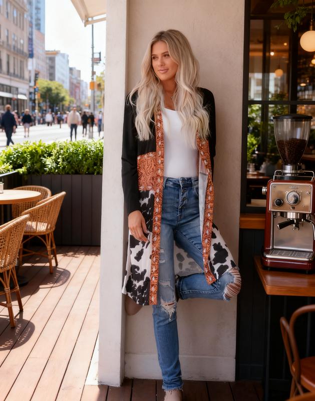 Women's Ethnic Pattern Colorblock Cardigan Casual Open-Front Long-Sleeve Knitwear for Fall & Winter Ladies' Clothing Fitted Shape Cultural Motifs Unique Design Oversized Ribbed Batwing Tunic Sweater glinda white cardigan sweater Taylor's Lover Knit