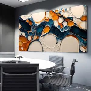 Modern abstract bubble wall art with a vibrant white, blue and orange geometric design - framed canvas decor for your living room, bedroom or office - solid wood frame, easy to hang, bedroom wall art| abstract wall art| canvas wall art