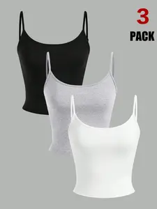 Women's Slim-Fit Short Casual Vest Four-Piece Set, Perfect Back-To-School Summer, Stylish, Comfortable & Elastic Tops