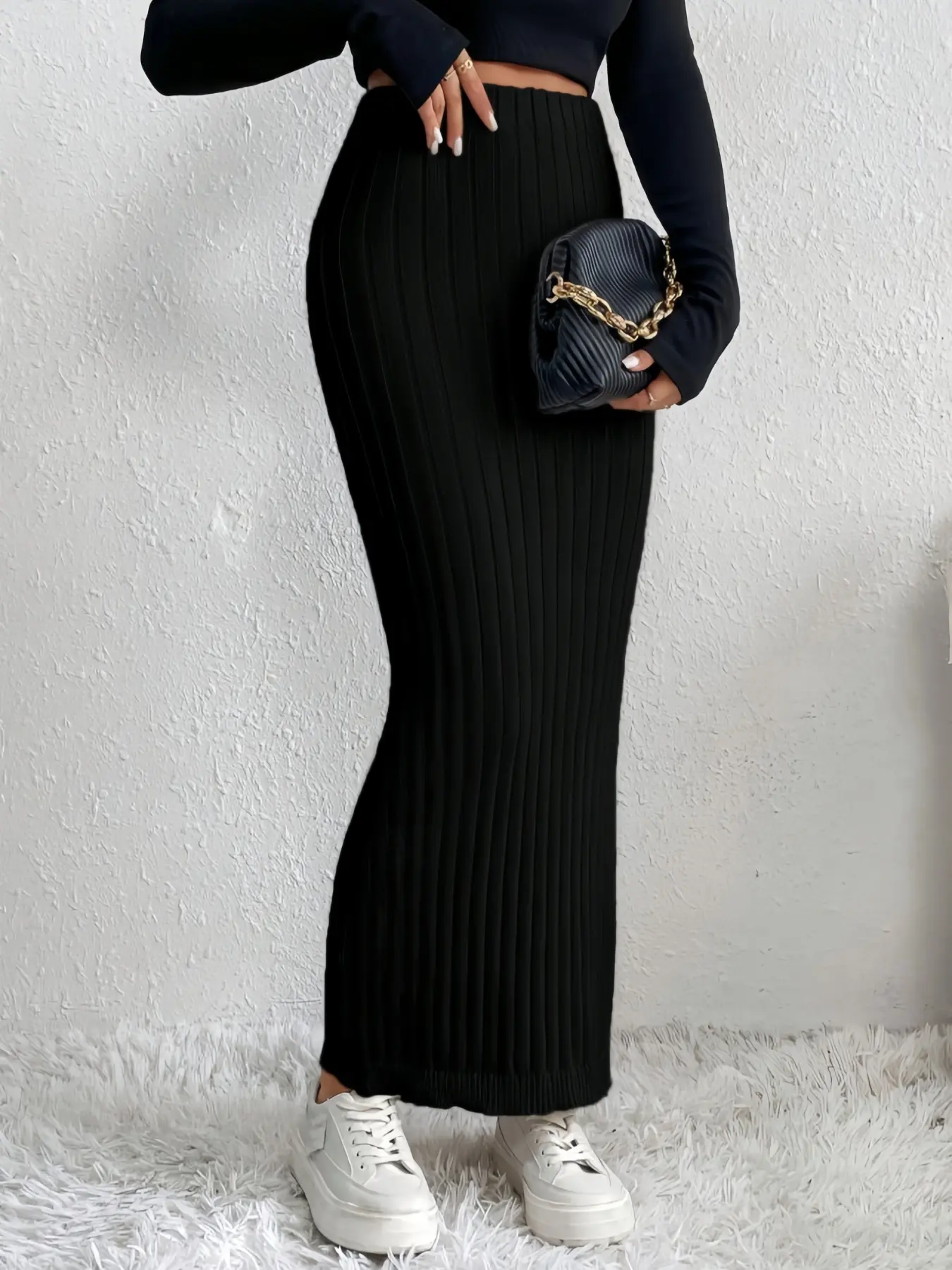 Autumn and winter style women's casual and versatile warm Solid Skirt women's straight half-body long skirt