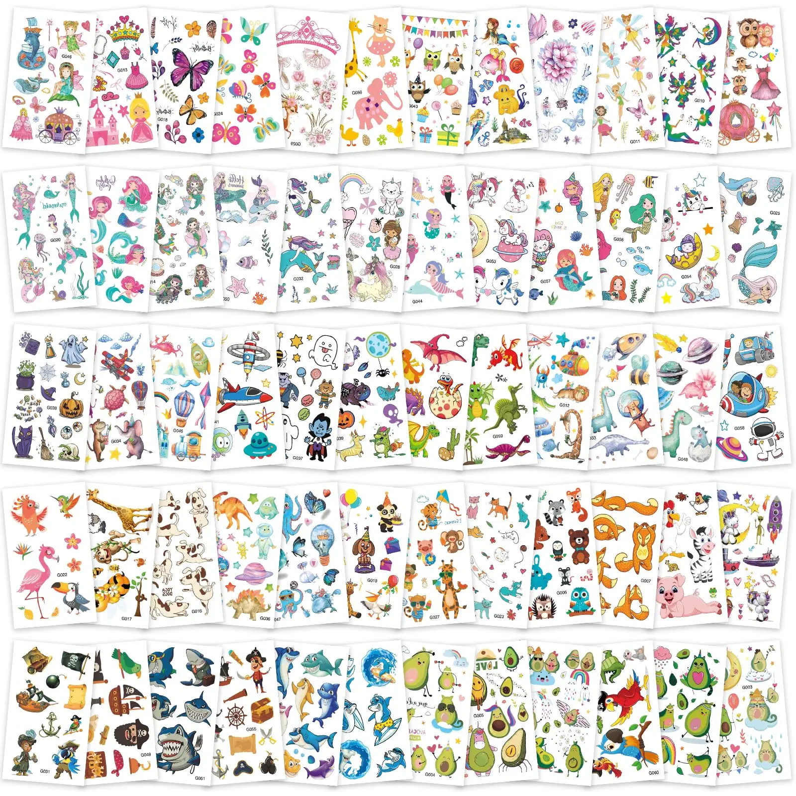 Kids' Waterproof Temporary Tattoos Assortment Set - 60 Sheets Bundled Boxed Artwork Cartoon Art Fake Tattoos, 600+ Mixed Styles, Safe Long-Lasting Unisex Party Favors Birthday Gifts for Boys Girls, Bundled Temporary Tattoos