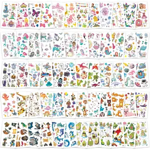 Olive Kids' Temporary Tattoos Set 600+ Mixed Styles Waterproof Cartoon Fake Tattoos for Boys Girls Party Favors Birthday Gifts 60 Sheets Unisex Safe Long Lasting