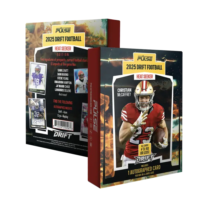 2025 Pulse Drift Football Heat Seeker Edition Limited Run Trading Card Box - 1 Auto, All Cards #’d /40 or Less, Current Superstars, Dual-Triple-Quad Autos, Legendary Hall of Famers, Autographs