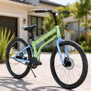 24 Inch Kids Bike for Girls and Boys Ages 10+ Single Speed Teen Bicycle with Dual Disc Brakes Lightweight Steel Frame Multiple Color Options 24x2.125 Tires for School Park Neighborhood Riding Youth Cruiser, Blue+Green/Blue+Yellow/Grey/Pink