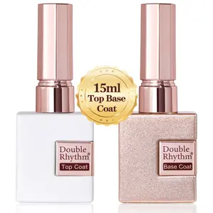 Double Rhythm 2 Pcs 15ML No Wipe Gel Top Coat and Base Coat Set Clear Glossy Gel Polish Kit Soak Off LED (Base and Top Coat)