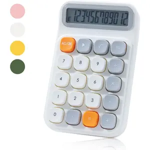 Mechanical  Calculator, 12 Digits, Large LCD Display and Big Buttons, Cute White Desktop Calculator for Office, Home, School ( Included)