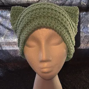 Teal Acrylic cat ear beanie