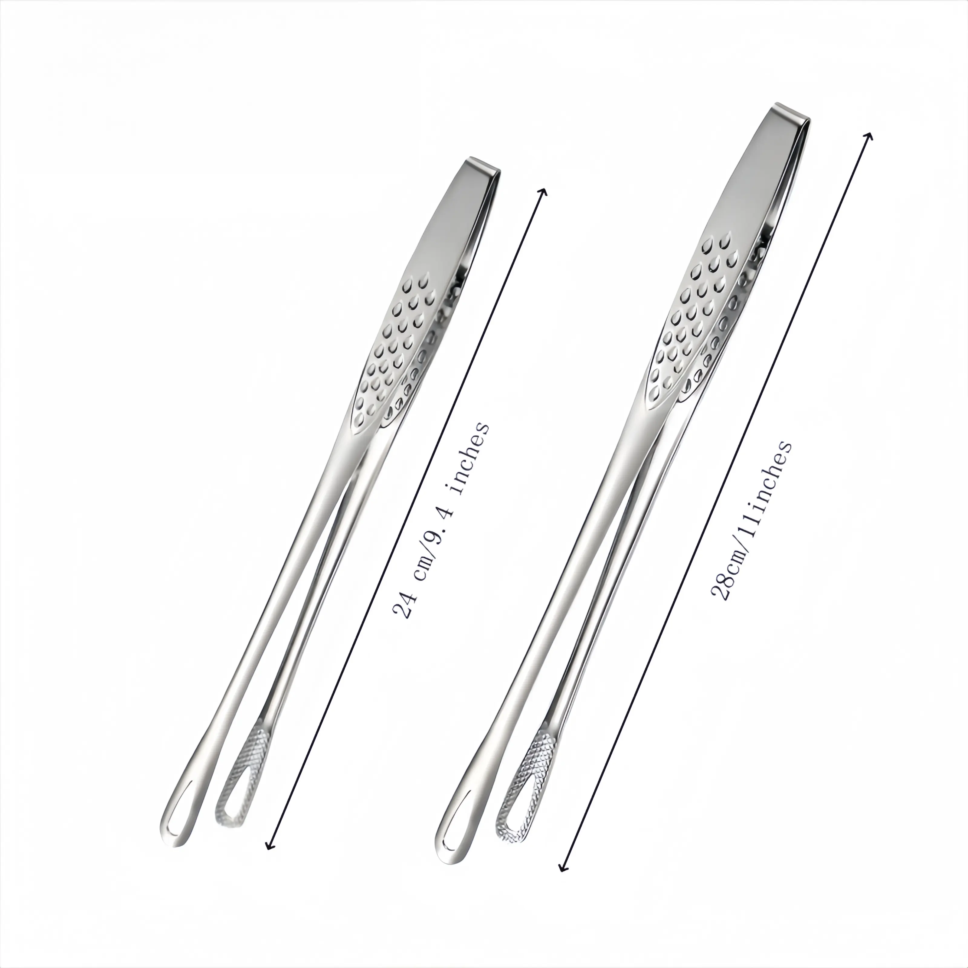 Stainless steel barbecue tongs, food tongs [set of two, 11 inches and 9.4 inches]. Chef's cooking tongs, suitable for picking up food, steaks, and salads. Portable tool, essential kitchen utensil for home, indoor and outdoor use, camping and picnics.