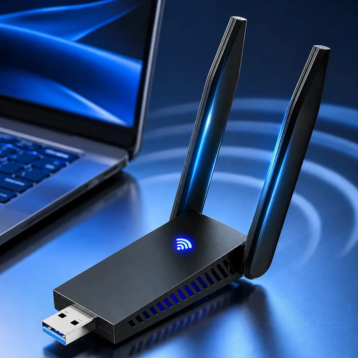 Dual-Band High-Speed USB WiFi Adapter for PC, 5GHz & 2.4GHz with Dual Antennas, Stable Wireless Connection, Compatible with Multiple OS, Fast Internet & Smooth Streaming Experience.