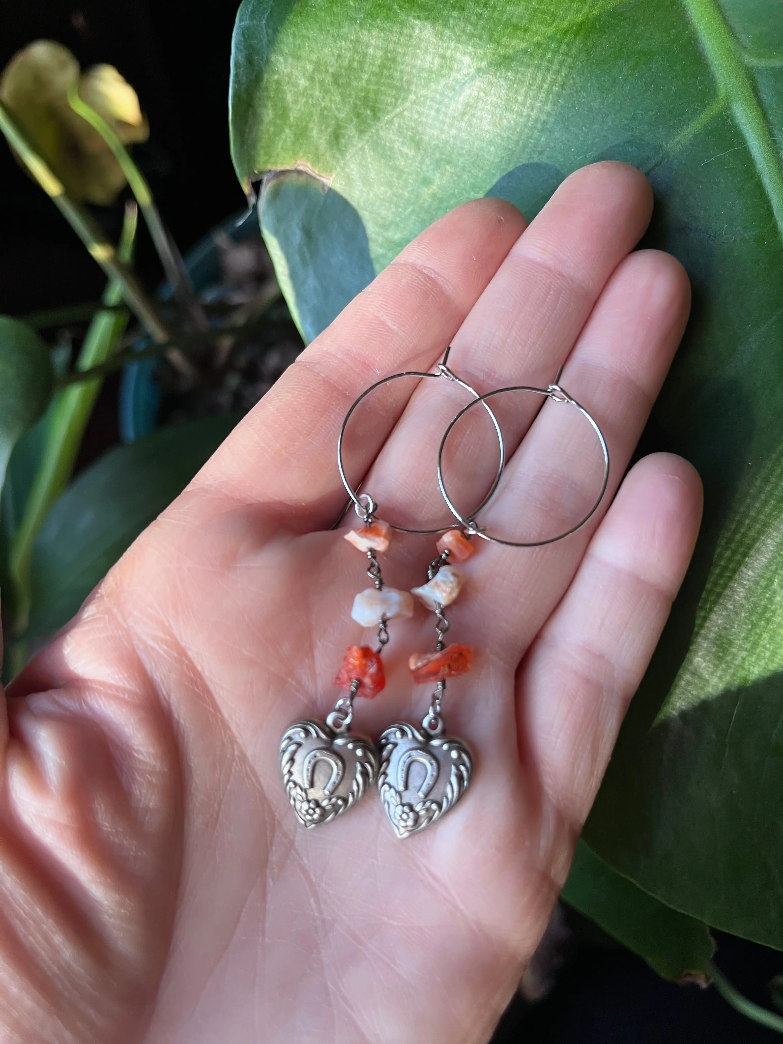 Fire Opal hoop earrings, Mexican Fire Opal, opal jewelry, lucky charm jewelry, horseshoe, horse girl, good luck charms, fire opal earrings