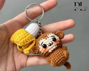 Crochet Monkey with Banana Keychain, Amigurumi Monkey Plush, Handmade Baby Monkey Keychain, Cute Monkey Stuffed Animal Gift