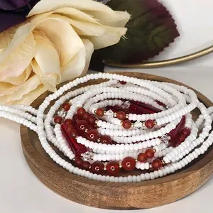 Carnelian Waistbead Strand – Tie on - 50 Inches - Gold-Filled + Crystal Accents