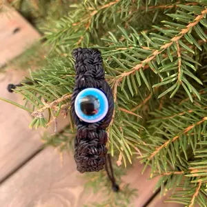 Thick Black Evil Eye Bracelet - Unisex Adjustable 7 Inch Bracelet with 12mm Evil Eye Design, Casual Accessory for Men and Women