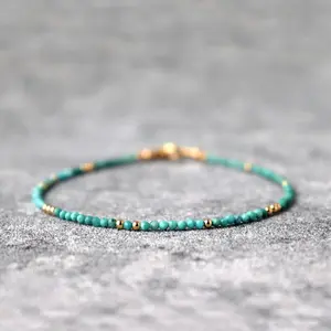 Natural Turquoise 2mm Faceted Beaded Boho Dainty Minimalist Healing Reiki Gold-Plated Chain Bracelet
