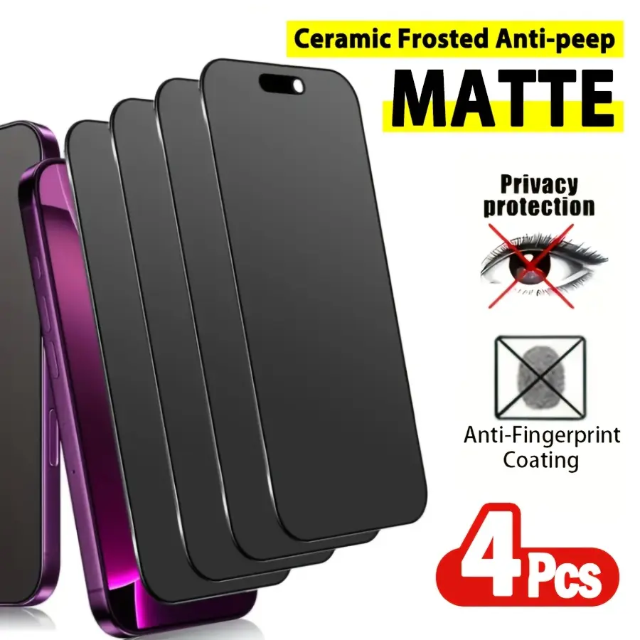 Set of 4 Tempered Privacy Screen Protectors - Compatible with for iphone 17 Pro Max/17 Air/16 Pro Max/15 Pro Max/15 Plus/14 Pro/13/12/11 Pro Max, Resistant to Scratches, Easy Bubble-Free Application