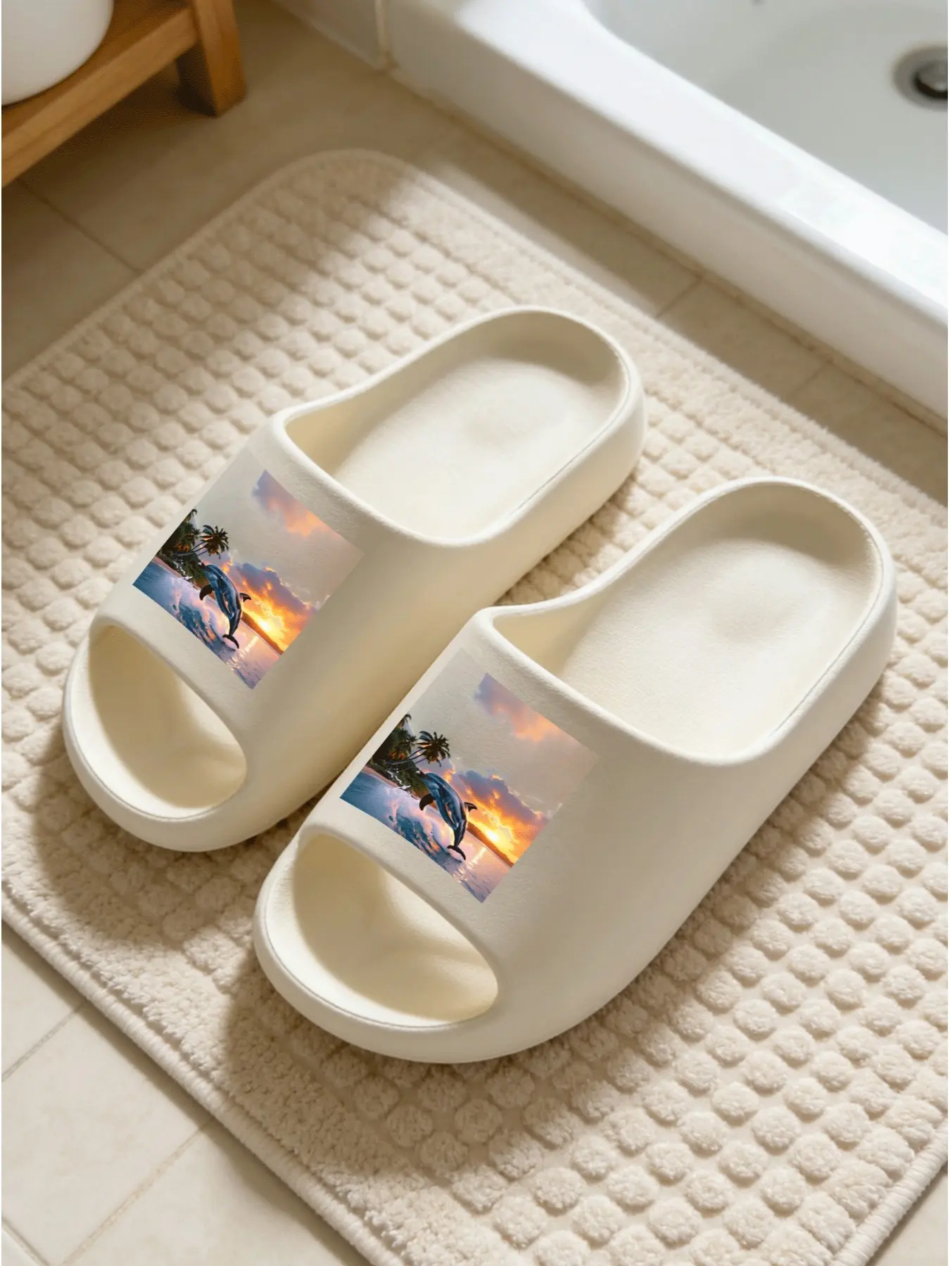 Dolphin Print Thick Sole Sandals, Anti-Slip Casual Eva Footwear, Medium Width, All-Season Comfort, Ideal for Home & Daily Wear