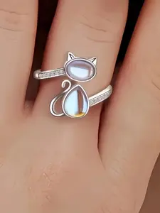Cute Cat Design Ring, Adjustable Ring for Women, Fashion Jewelry for Party, Daily Clothing Decor, Trendy All-match & Exquisite Jewelry for Birthday Gift, Statement Multi Ring