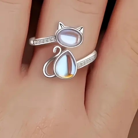 Cute Cat Design Ring, Adjustable Ring for Women, Fashion Jewelry for Party, Daily Clothing Decor, Trendy All-match & Exquisite Jewelry for Birthday Gift, Statement Multi Ring, Unique Rings, Animal Theme Ring, Beautiful Rings