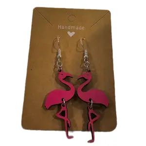 178) Wood Fuchsia Flamingo Earrings!