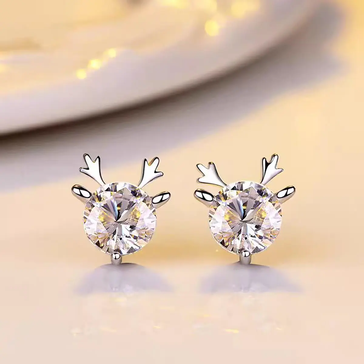 RedSun Christmas 925 Sterling Silver Elk AAAAA+D Color VVS CZ Stone Stud Earrings,Jewelry for Men Women,Perfect for Birthdays,Parties,Proms