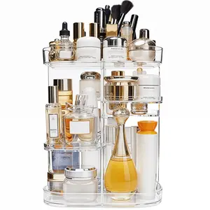 Spinning Organizer 5-Layer Adjustable Storage System with Blending Brush Holder & Perfume Trays – Bathroom Vanity Countertop Space Saver & Makeup Organization Solution Boxes Organiser