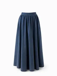 Cotton Maxi Denim Skirt Abaya with Pockets Modest Loose Fit Elastic Waist Jean Skirt for Muslim & Hijabi Women Comfortable Everyday Wear