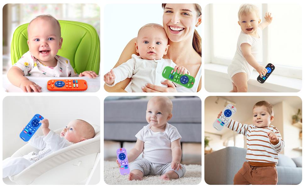 2 Pack Silicone Baby Teething Toys 0-12 Months, Remote Control Teether for Infants, BPA Free Baby Chew Toys, Sensory Teethers for Newborn Boys & Girls, Soft Soothing Teether Gift