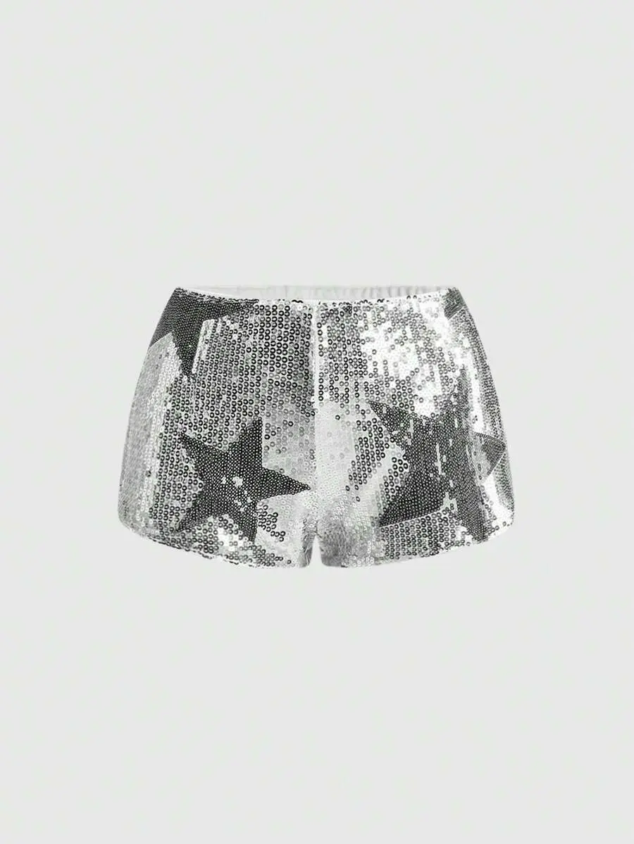 Avant Women's  Ultra Low Waist Mini Shorts, Starry Sequin Decorated, Suitable For Music Festivals, Banquets, Concerts, Parties, Daily Wear And More Occasions