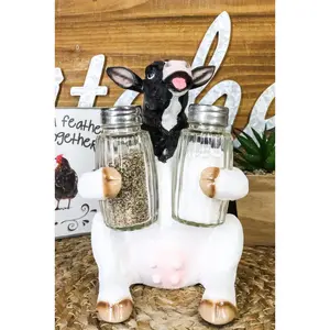 Ebros Farm Grassland Bovine Cattle Cow Moo Moo Salt Pepper Shakers Holder Set