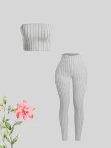 Fashionable Comfortable Casual Commuter Style Strapless Top with Slim Fit Women's Pants Set, Stylish Daily Wear Outfit