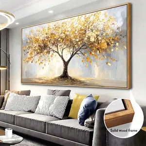 A wooden frame - Abstract oil painting, big tree scenery, large-sized canvas painting, printed poster art -1.5 inches thick - Wall mounted for decoration in living rooms, offices, dining rooms, and bedrooms - Local warehouse