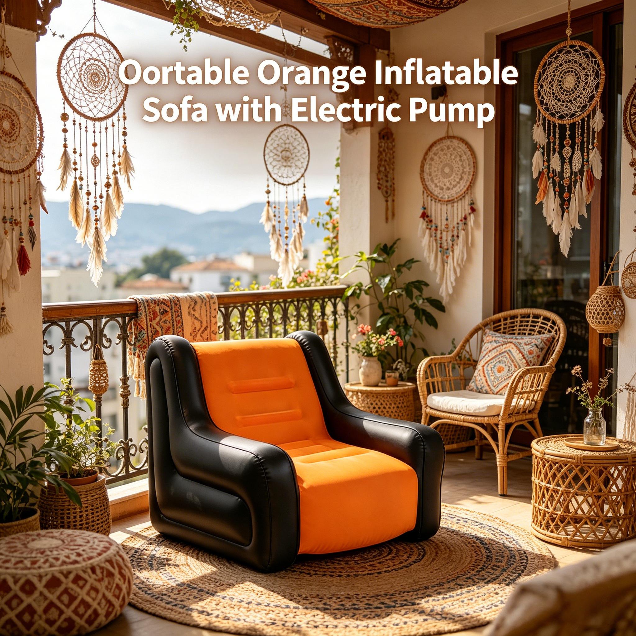 1pc Adult Plush Automatic Inflatable Sofa with 2600mAh Built-in Battery Pump, One-Click Inflate Deflate, Foldable Armrests for Home Camping Music Festival Outdoor Picnic Travel Leisure