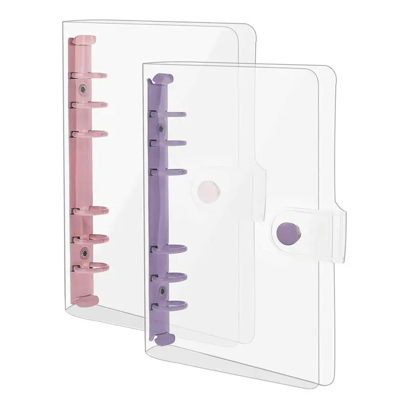2 Pack A6 Soft PVC 6 Rings Binder, Clear Budget Binder, Refillable Planner Binder, Ring Binder Cover with Snap Button
