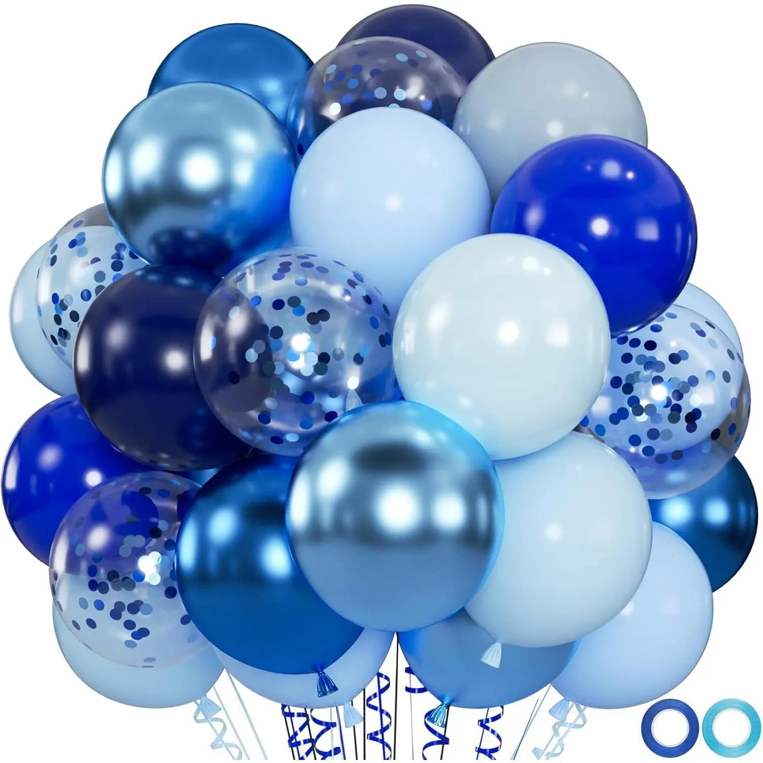 Thick Latex Balloons Kit, 100-Piece 12-Inch Assorted Blue Set with Metallic, Pearl & Confetti for Wedding, Flower Bouquet & Party Decor