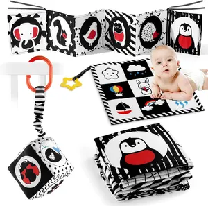 Easter Gift-3PCS Black and White High Contrast Baby Toys for 0-6 Months - Sensory Soft Cloth Books for Tummy Time, Early Education & Montessori Toy
